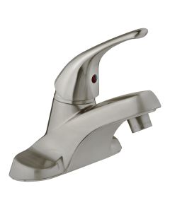Faucet; Used For Lavatory; Heavy Duty; Single Piece 4 Inch Deck Mount; Single Lever Handle; Brushed Satin Nickel Plated/ Brass; 2 Hole Application; Stainless Steel Ball Valve; With Brass Inlet Tubes
