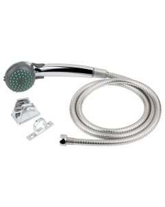Shower Head; Hand-Held With 60 Inch Stainless Steel Hose; Single Spray Function; Chrome Plated; With Water Saving Trickle Switch/ Mounting Bracket/ Hose Ring
