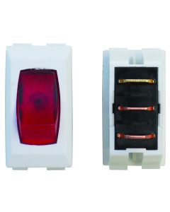 Interior Light Switch; Diamond Group; 6 Amp At 125 Volt AC/ 3/4 HP/ UL/ CSA/ VDE; Rocker; Single Pole Single Throw; 1.125 Inch x 0.55 Inch Cutout Size; 1.23 Inch x 0.68 Inch Overall Size; Light Illuminated; Red; White Panel; 1 Per Card
