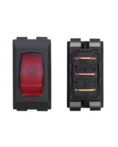 Interior Light Switch; Diamond Group; 6 Amp At 125 Volt AC/ 3/4 HP/ UL/ CSA/ VDE; Rocker; Single Pole Single Throw; 1.125 Inch x 0.55 Inch Cutout Size; 1.23 Inch x 0.68 Inch Overall Size; Light Illuminated; Red; Black Panel; 1 Per Card
