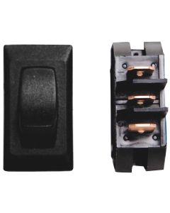 Interior Light Switch; Diamond Group; 2-Way Lighting; 16 Amp At 125 Volt AC/ 3/4 HP/ UL/ CSA/ VDE; Rocker; Single Pole Single Throw; 1.125 Inch x 0.55 Inch Cutout Size; 1.23 Inch x 0.68 Inch Overall Size; Non-Lighted; Black; 1 Per Card
