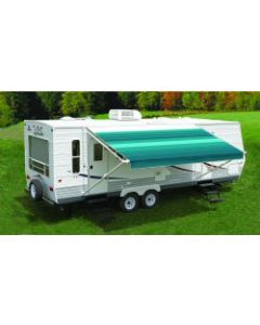 Awning; Fiesta; Patio Awning; Spring Assisted; 17 Foot Length x 8 Foot Extension; Ocean Blue Dune Stripe; Vinyl; White Weather Cover; White Casting; Adjustable Pitch; Required Arms Must Be Purchased Separately
