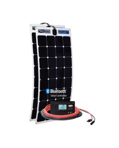 Solar Kit; Solar Flex™; 220 Watt (Two 110 Watt Panels)/ 12.62 Amp Charging Current; Flexible Monocrystalline Solar Panel; 44.6 Inch Length x 21.4 Inch Width x 0.1 Inch Depth; Adhesive Or Screw Mount; 30 Amp Dual Bank Solar Controller With Bluetooth ® Tech