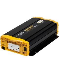 Power Inverter; Inverts 10.7 Volt DC To 115 Volt AC; Sine Wave Inverter; 1000 Watts Output/ 2000 Watts Surge; 85 To 92 Percent Efficiency; Two GFIC Outlet; With GP-ISWR-12 Remote; Thermostatically Controlled Fan; 7.2 Inch Width x 3-1/2 Inch Height x 15.1 