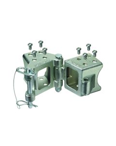 Trailer Tongue Hinge; Fold-Away ™; Up To 5000 Pound Gross Trailer Weight; 3 Inch x 3 Inch Trailer Tongue; Up To 48 Inch Length; Zinc Plated; Steel; Bolt-On Installation; With Mounting Hardware

