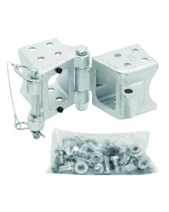 Trailer Tongue Hinge; Fold-Away ™; Up To 7500 Pound Gross Trailer Weight; 3 Inch x 4 Inch Trailer Tongue; Up To 48 Inch Length; Zinc Plated; Steel; Bolt-On Installation; With Mounting Hardware
