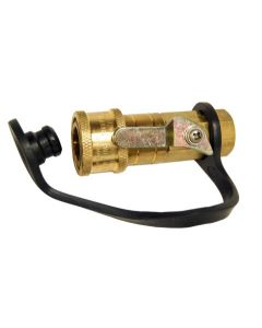 Propane Adapter Fitting; 1/4 Inch Quick Disconnect (QD) Coupler x 1/4 Inch Female NPT; With Shut-Off Valve/ Nipple/ Protective Cap; Retail Packaging
