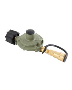 Propane Regulator; Black QCC Inlet x Female Quick Disconnect (QD); Single Stage; Without Hose; Retail Packaging; Horizontal Mount
