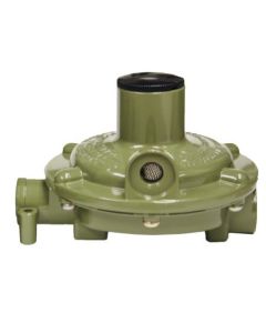 Propane Regulator; Excela-Flo; 1/4 Inch FNPT Inlet x 3/8 Inch FNPT Outlet With 90 Degree Vent; Single Stage; 140000 BTU; Without Hose; Not Approved For RV Use; Wet Coated; Green; Die Cast Aluminum; Horizontal Mount
