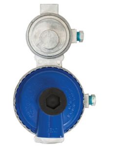 Propane Regulator; Excela-Flo; 1/4 Inch FNPT Inlet x 3/8 Inch FNPT Outlet; Two Stage; 175000 BTU; Without Hose; Zinc Die Casted; Internal Relief Spring Loaded Diaphragm Type; Low Capacity; Packaged; Vertical Mount

