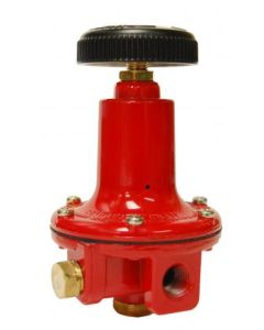 Propane Regulator; Excela-Flo; 1/4 Inch FNPT Inlet x 1/4 Inch FNPT Outlet; 1 To 30 PSI; Without Hose; Adjustable Type; Wet Coated; Red; Die Cast Aluminum; Horizontal Mount
