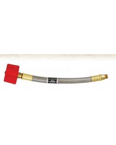 Propane Hose; For Connecting Propane Cylinders To The Propane Regulator; Female QCC (Quick Check Connector) Type 1 Connection x 1/4 Inch Male Inverted Flare; With Thermal Protection; 15 Inch Length; Braided Stainless Steel And Brass; 400,000 BTU Capacity;
