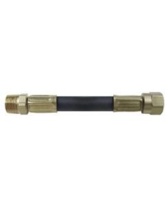 Propane Hose; 3/8 Inch Inside Diameter High Pressure Hose; 3/8 Inch MNPT x 3/8 Inch Female Flare Swivel; With Thermal Protection; 48 Inch Length; UL/CGA Approved; Thermoplastic And Brass; Packaged
