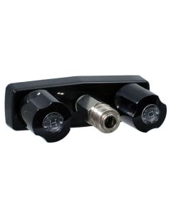 Exterior Spray Port; Faucet Type With Hot/ Cold Outlet And Quick Connect Valve; 4 Inch Center; 2 Inch Shank Length; 2 Black Knob Handle; Plastic Compression Valve; Black; Plastic Underbody
