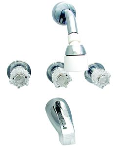 TUB/SHOWER FAUCET, SHOWER HEAD KIT, 8IN, 3 KNOB, BRASS, CHROME
