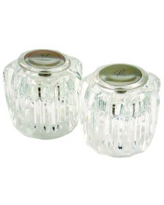 Faucet Handle; Fits Catalina 2 Handle Faucet; Knob Handle; Clear Crystal; Acrylic; Set Of 2 With Blister Package; With Hot And Cold Button/ Screws

