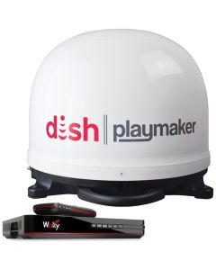 Satellite TV Antenna; Playmaker ™; Optimized For DISH Service; Portable; Stationary Viewing; HD Compatible; Powered By Receiver; Supports One Receiver; With 1 Coax Port; 14.3 Inch Diameter x 13.5 Inch Height; 10 Pounds; White; With DISH Wally Receiver And