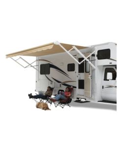 Awning; Springless; Patio Awning; Springless; 20 Foot Length x 8 Foot Extension; Silver Shale Fade; Vinyl; White Weather Cover; Adjustable Pitch; Required Arms Must Be Purchased Separately
