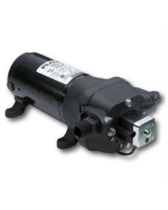 Fresh Water Pump; Self-Priming; 5 Gallon Per Minute; 40 PSI; 9-7/8 Inch Length x 6-1/8 Inch Width x 4-3/4 Inch Height; 12 Volt DC; Santoprene Diaphragm; EPDM Valve; With 1/2 Inch Quest Threaded Fitting/ 40 Mesh Stainless Steel Strainer With Snap-In Port C