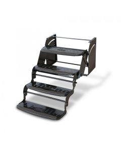Entry Step; Four Manual Step; 24 Inch Width; 8 Inch Rise; With Wide Slip Resistant Grip Strip; Powder Coated
