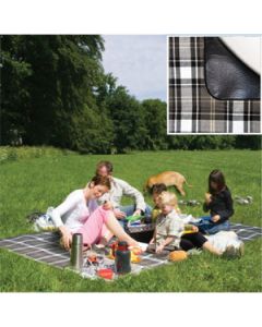 Picnic Blanket; 6-1/2 Foot x 5-1/2 Foot; Burgundy Plaid; PVC Coated Waterproof Backing; With Storage Case
