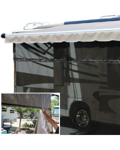 Awning Sun Block Panel; EZ ZipBlocker; For Use Along Awning Length; Removable 15 Foot Length x 7 Foot Drop; 6 Foot Panel; With 1 Foot Drop Tube Insert Which Stays In Roller Tube When Retracted; Black Polyester With Vinyl Coating
