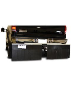 Towed Vehicle Shield; Rock Solid; Mounts On Hitch Insert Of Most 2 Inch And 2-1/2 Inch Receiver Hitches; 2 Piece Design; Thermoplastic Rubber; Black; 34 Inch Width x 18 Inch Height
