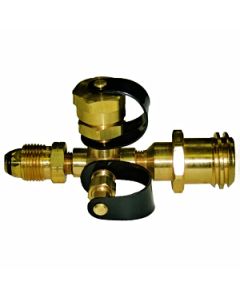 Propane Adapter Fitting; Excess Flow; Male POL (Prest-O-Lite) With O-Ring x 1/4 Inch Female Inverted Flare Auxiliary Inlet With Check Valve x 1 Inch-20 MNPT Outlet x 1-5/16 Inch Male ACME (Female POL) Outlet With Quick Closing Poppet; Brass; Single
