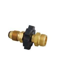 Propane Adapter Fitting; Number 60 Male POL (Prest-O-Lite) Inlet With O-Ring x 1 Inch-20 MNPT Outlet; Brass; Single; With Plastic Handwheel; With Plastic Clamshell
