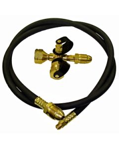 Propane Supply Splitter; Stay-Longer; Allows Connection Of Additional LP Gas Cylinders Or LP Gas System; Excess Flow Male Hard Nose Prest-O-Lite (POL) x Female Prest-O-Lite (POL) x 1 Inch-20 Male x 1/4 Inch Female Inverted Flare; 4 Ports; With 5 Foot Leng