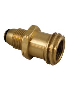 Propane Adapter Fitting; Male POL (Prest-O-Lite) With O-Ring x 1-5/16 Inch Male ACME (Female POL); Brass; Single; Quick Closing Shutoff; With Plastic Clamshell
