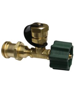 Propane Adapter Fitting; Tee Style; 1-5/16 Inch Female ACME Inlet x 1-5/16 Inch Male ACME (Female POL) Outlet With Quick Closing Poppet; Brass; Single; With Handwheel; With Plastic Clamshell
