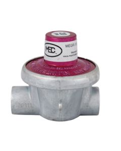 Propane Regulator; Excela-Flo; 1/4 Inch FNPT Inlet x 1/4 Inch FNPT Outlet; 10 PSI; Single Stage; 1200000 BTU; Without Hose; Red Anodized; Zinc Die Casted; Fixed PSI Type; Horizontal Mount
