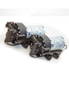 Fresh Water Pump; PowerRV Aquajet Series; Self-Priming (Up To 13 Foot); Variable Speed; 5.3 Gallons Per Minute; 65 PSI On Demand Pressure Switch And Safety Bypass; 12 Volt DC; 3/4 Inch Quick Attach Ports; With Fittings; 8.89 Inch Length x 4.84 Inch Width 
