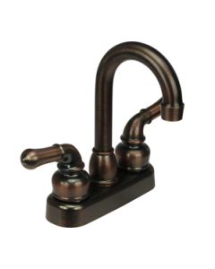 Faucet; Classical Series; Used For Bar; Single Piece 4 Inch Bar Deck Mount; 6 Inch Hi-Arc Spout; 2 Teapot Classical Handle; Oil Rubbed Bronze Coated/ Plastic Body/ Brass Spout; 2 Hole Application; Washerless Cartridge Valve
