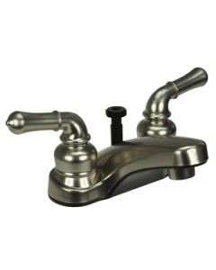 Faucet; Classical Series; Used For Lavatory; Single Piece 4 Inch Deck Mount With Shower Diverter; 2 Teapot Classical Handle; Brushed Satin Nickel Plated/ Plastic; 2 Hole Application; Washerless Valve
