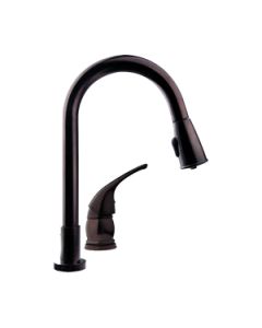 Faucet; Used For Kitchen; Two Piece Deck Mount; 15 Inch Pedestal Pull Down Spout; Single Lever Handle; Venetian Bronze Coated; 2 Hole Application; 1/2 Inch NPS Riser Connection; Stainless Steel Ball Valve
