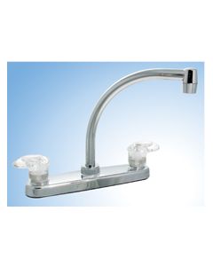 Faucet; Catalina; Used For Kitchen; Single Piece 8 Inch Deck Mount; 9 Inch Hi-Arc Spout; 2 Acrylic Lever Handle; Polished Chrome Plated/ Plastic Underbody; 2 Hole Application; 1/4 Turn Washerless Valve; With Individual Box
