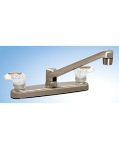 Kitchen Faucet, 8, 2 Lever, 1/4 Turn, Plastic, Brushed Nickel, Box