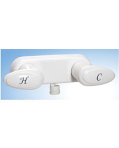 Shower Control Valve; 2 Valve; Single Piece Wall Mount; 1/4 Turn Washerless Valve; 4 Inch Center Distance; 2 Hole Application; 2 Acrylic Lever Handle; Biscuit; Plastic Underbody; With Vacuum Breaker To Attach Hand Held Shower Hose; With Individual Box
