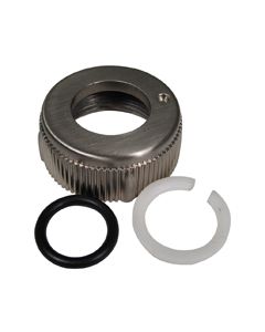Faucet Spout Nut; Use With Phoenix/ Catalina/ Utopia Faucet Spout; Tubular Style; Brushed Nickel Plated; With O-Ring And Snap Ring; With Blister Package
