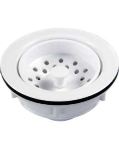 Sink Strainer; Fits Any 3-1/2 Inch To 4 Inch Sink Opening; White; Plastic; With Rubber Washer/ Locknut
