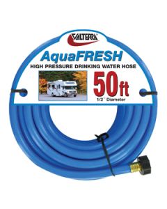 Fresh Water Hose; Aqua Fresh; Not Heated; 1/2 Inch Internal Diameter; 50 Foot Length; Suitable For Drinking Water; BPA/ Phthalate And Lead Free; Blue; With Hose Gripper and Pre-Installed Hose Saver On Both Ends
