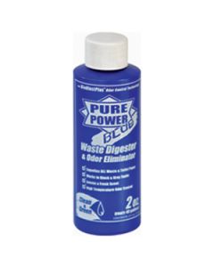 Waste Holding Tank Treatment; Pure Power; Blue; Biological Treatment Used To Break Down Waste and Tissue; Without Formaldehyde; Fresh Clean Scent; Without Lubricant; Treats 40 Gallon Black or Gray Water Holding Tank; Use 2 Ounces Per 40 Gallons; 4 Ounce B