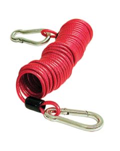 Trailer Safety Cable; Extends To 8 Foot; With Snap Hook; Single; Red Plastic Coated; Coiled Type
