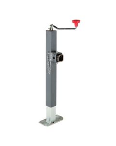 Trailer Tongue Jack; Manual Square Topwind Swivel Jack; 3000 Pound Lift 5000 Pound Support Capacity; 15 Inch Travel; 15.2 Inch Retracted X 30.2 Inch Extended Height; 7 Inch Clearance; Weld-On Square Tubular Mount Bracket; Painted Outer Zinc Plated Clear I