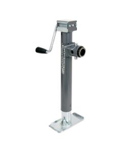 Trailer Tongue Jack; Manual Round Sidewind Swivel Jack; 5000 Pound Lift Capacity; 15 Inch Travel; 15.4 Inch Retracted X 30.4 Inch Extended Height; 6.4 Inch Clearance; Weld-On Tubular Mount Bracket; Painted Grey Outer/ Zinc Plated Clear Inner Tube; With Br