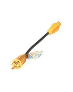 Power Cord Adapter; Power Grip ™; For Connecting A Generator With a L5-30 or L14-30 Locking Plug Receptacle To A Standard RV Cord Set; 4 Prong For L14-30 Locking; 30 Amp Dogbone; Locking; Not Waterproof; With Plug Head Handle
