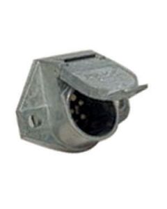 Trailer Wiring Connector; Vehicle Side; 7-Way Round Socket; 6 To 28 Volts; 40 Amps; Die Cast Housing With 2 Hole Mount/ Solid Pins; With 4 Color Retail Bag
