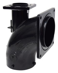 Sewer Waste Valve Fitting; Flanged Fittings; Heel Inlet 1/4 Bend With 3 Inch Hub x 3 Inch Rotating Flange x 1-1/2 Inch Rotating Flange; With Flange; Plastic
